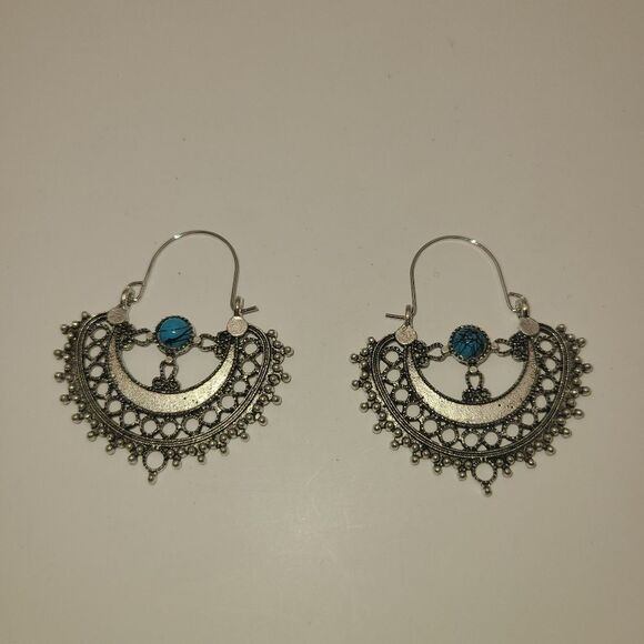 Boho Silver Dangle Earrings - Picture 1 of 6